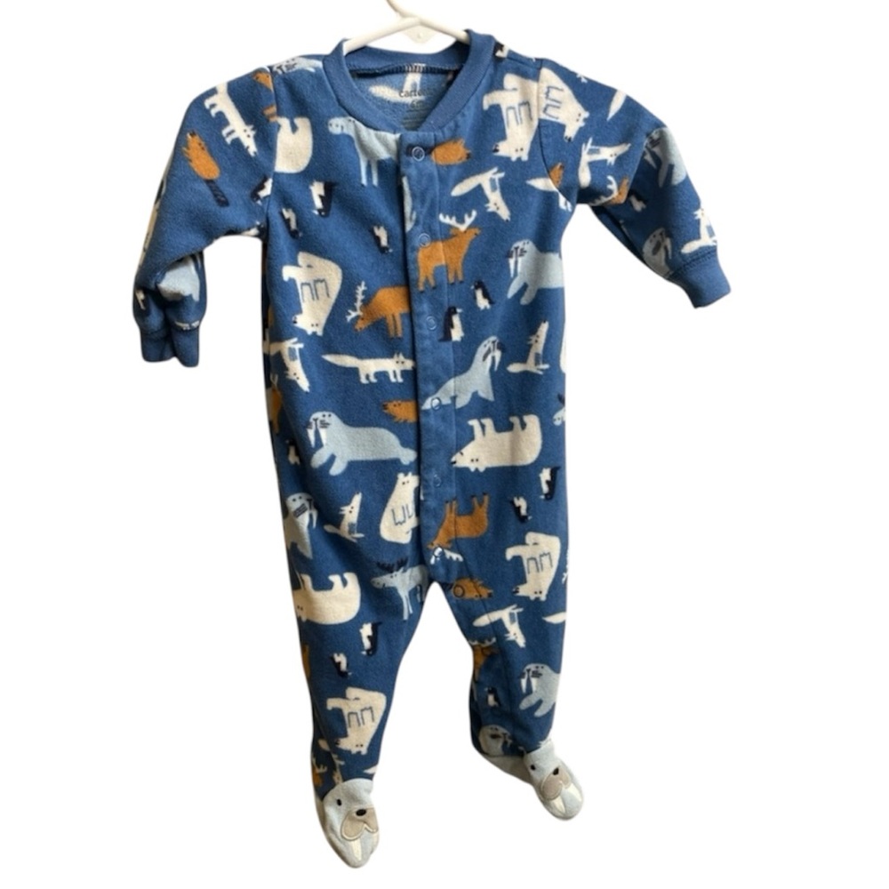2/$10 Carters Baby Bear Boy 6m Fleece Footed Pajama Footies Woodland Walrus Elk